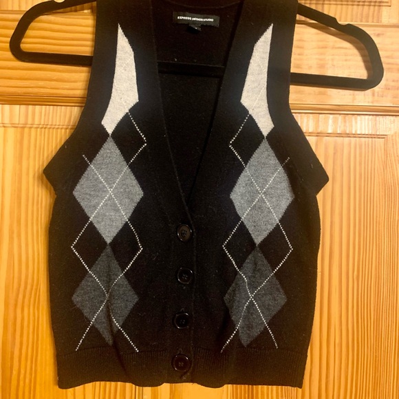 Vintage V Neck Express Design Studio Sweater Vest in Black, Gray, & White XS - Picture 1 of 6
